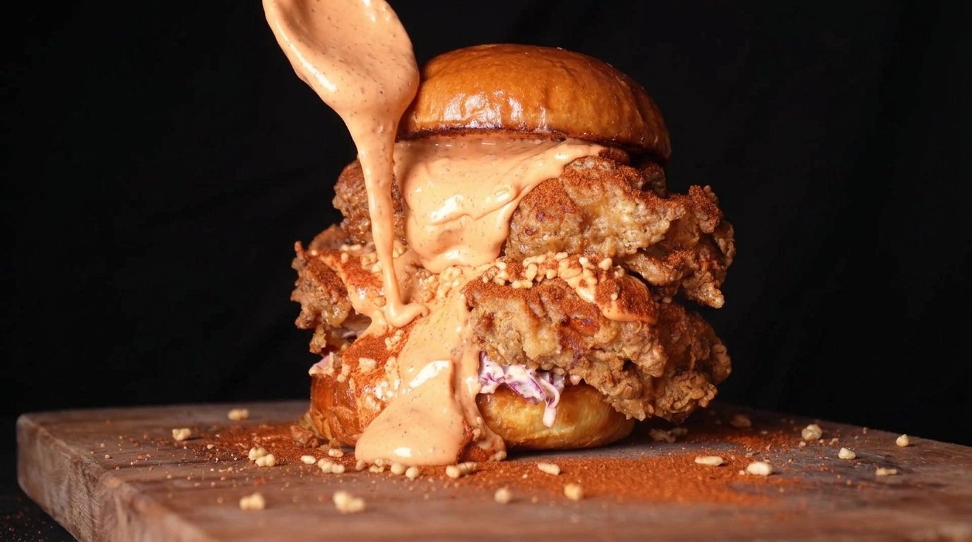 Burger di Pollo al Sichuan Croccante con Riso in Friggitrice ad Aria