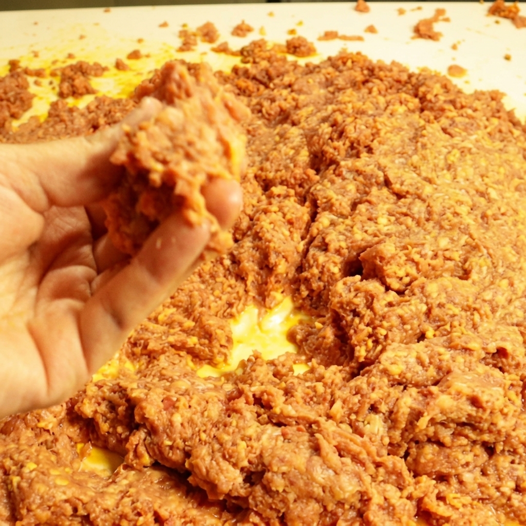 Panino Sloppy Joe guarnito con formaggio fuso e fette di cetriolini.