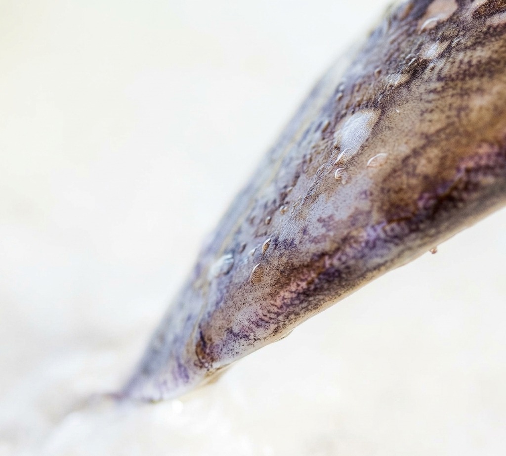 Un cucchiaio di legno solleva una salsa bianca densa e cremosa, mostrandone la consistenza liscia e ricca mentre ricade nella pentola.