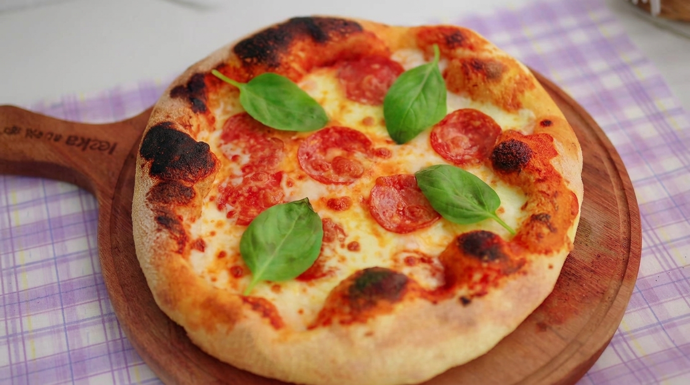 Pizza al Salame Tipo Napoletana Fatta in Casa dal Cornicione Alveolato