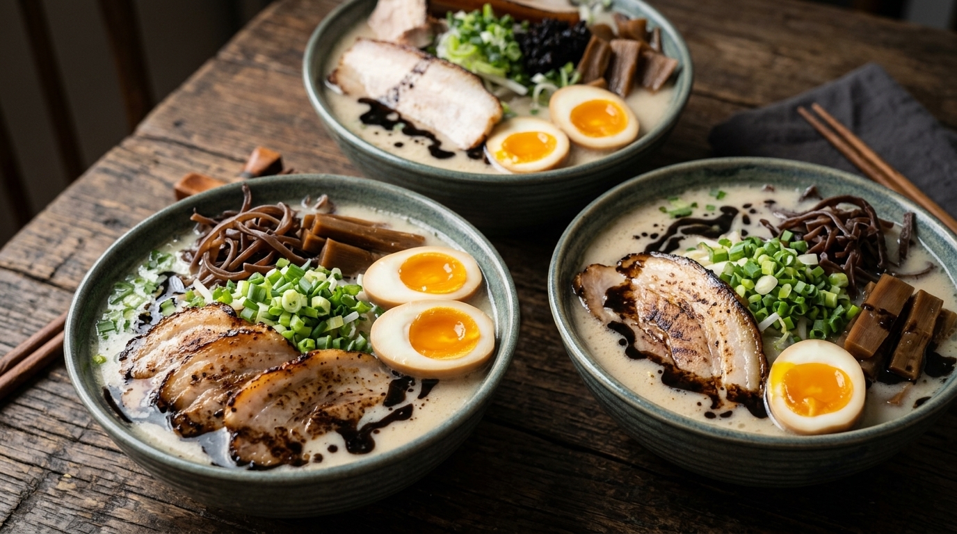 Autentico Ramen Hakata Tonkotsu con Olio all'Aglio Nero