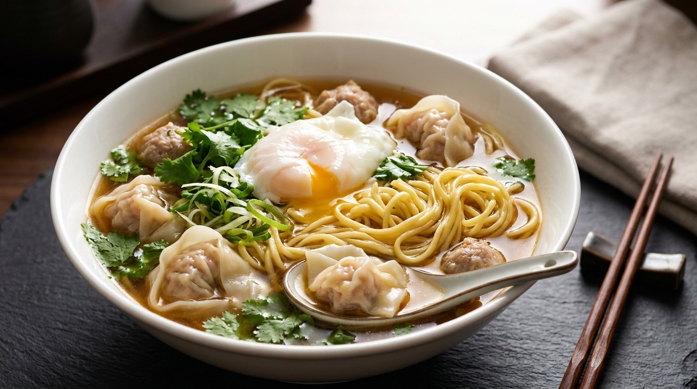 Zuppa di Noodle Istantanei con Wonton Fatti in Casa Facili