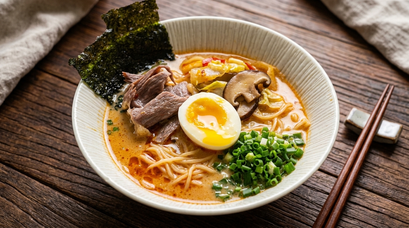 Ramen Cremoso al Miso Fatto in Casa con Manzo
