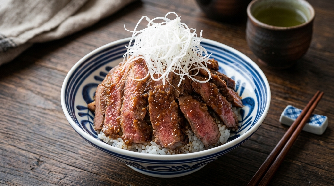 Steak Donburi Premium con Glassa alla Cipolla (Yakiniku Don)