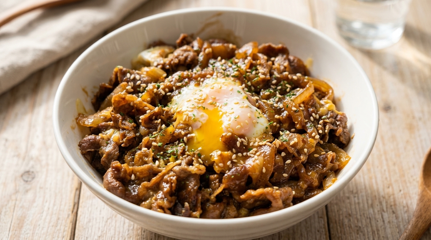 Donburi di Manzo al Formaggio al Microonde (Gyudon Veloce)
