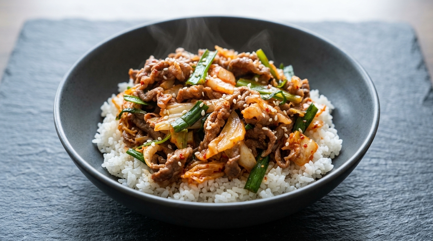 Bowl di manzo al kimchi in 10 minuti (Kimchi Gyu-don)