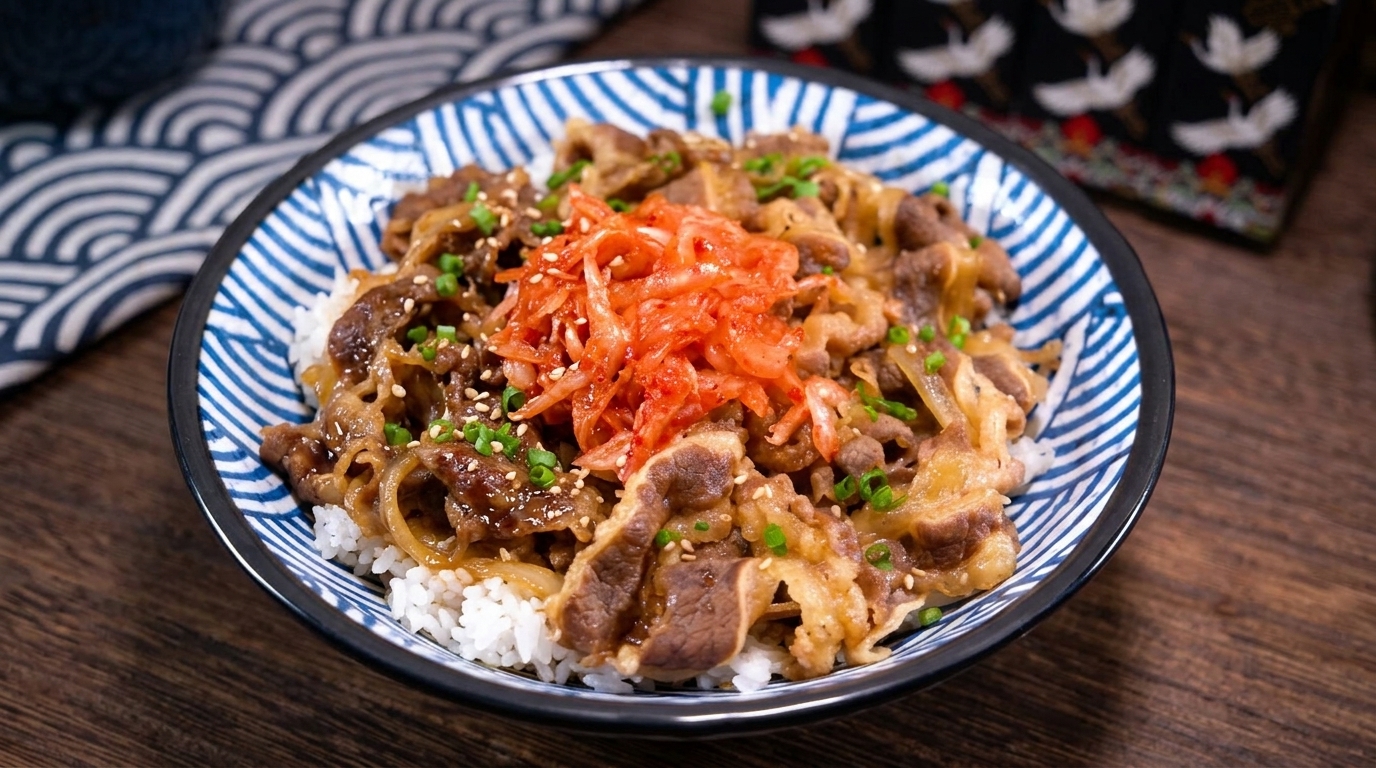 Yakiniku-don con Kimchi: Ciotola di Riso Giapponese con Manzo BBQ