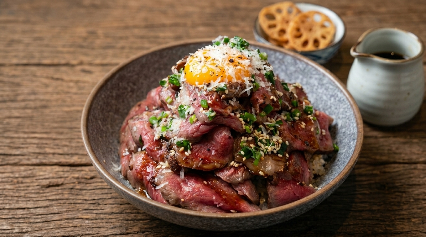 Donburi di Manzo Frollato (Ciotola di Riso e Bistecca Giapponese)