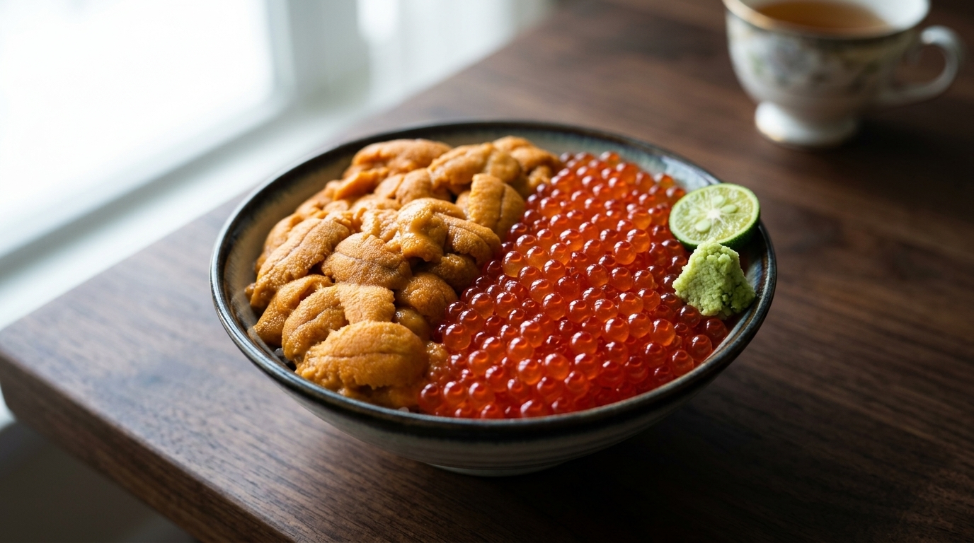 Uni e Ikura Don Premium (Ciotola di Riso con Ricci di Mare e Uova di Salmone)