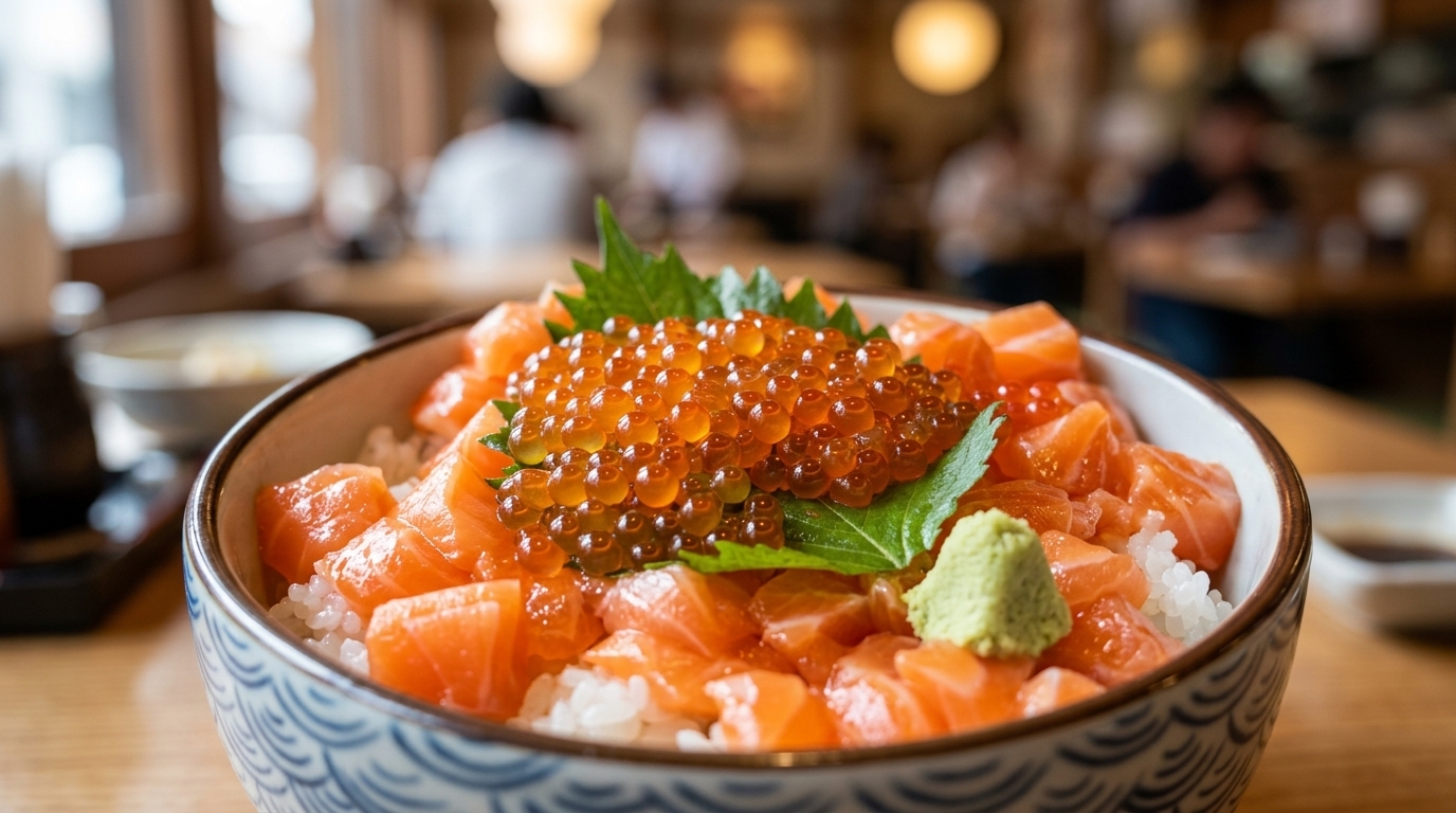 Sake Oyako Don: Ciotola Giapponese con Sashimi di Salmone e Uova di Salmone