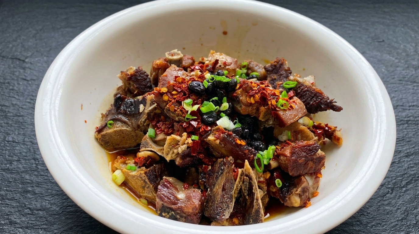 Costine di Maiale Stagionate al Vapore con Fagioli Neri Fermentati e Peperoncino