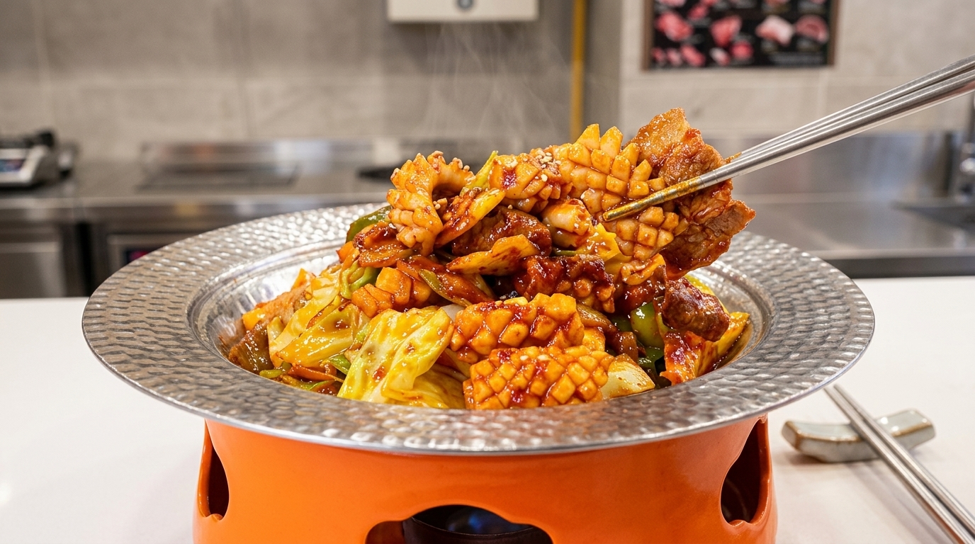 Calamari e Pancetta Piccanti Saltati alla Coreana (Osam-Bulgogi)