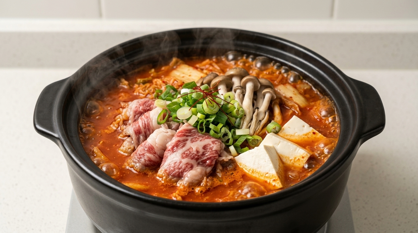 Zuppa Piccante di Kimchi e Manzo con Tofu Morbido
