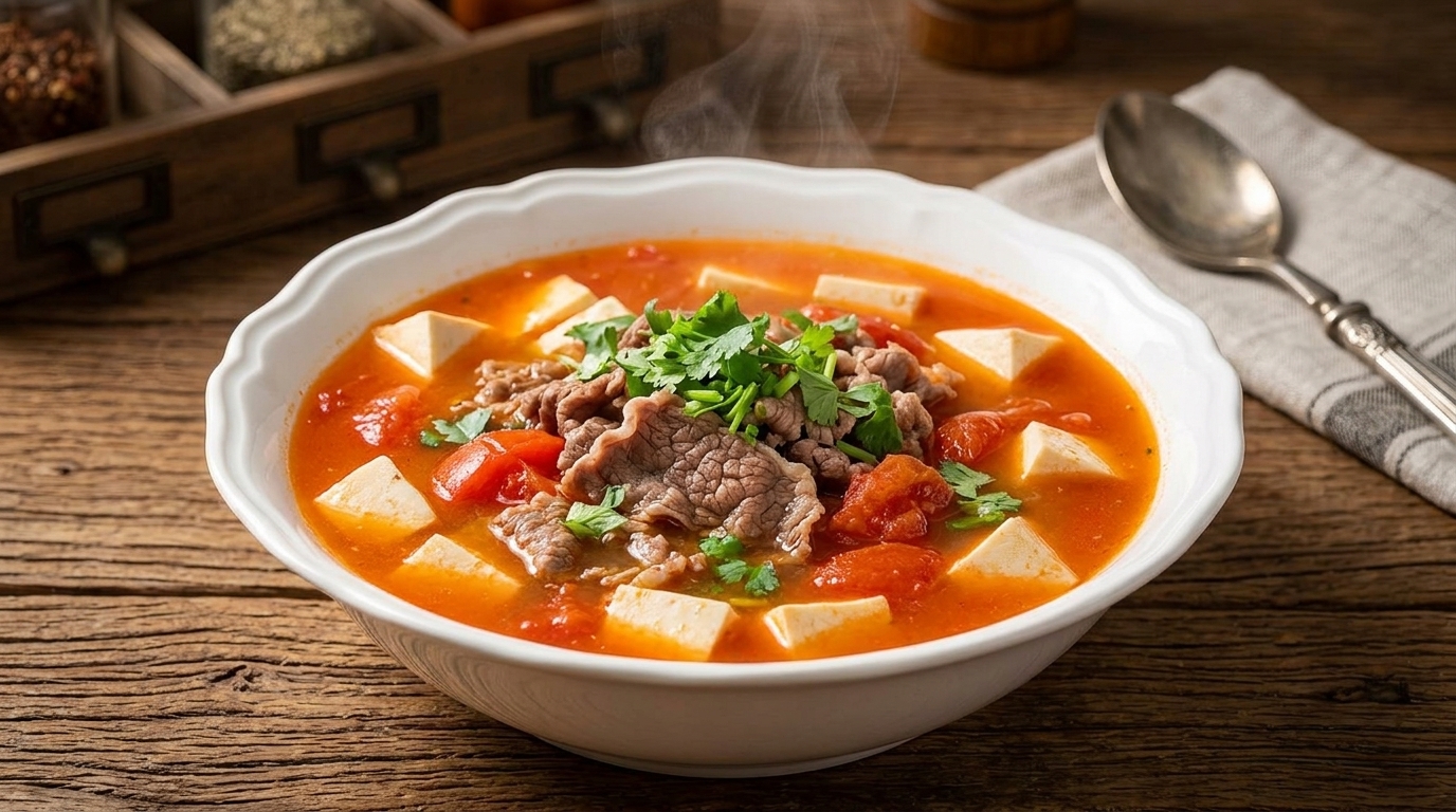 Zuppa di Pomodoro, Manzo e Tofu