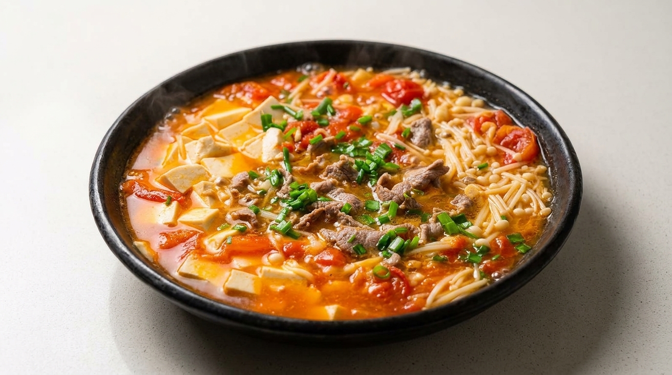 Zuppa Classica di Pomodoro, Tofu e Manzo