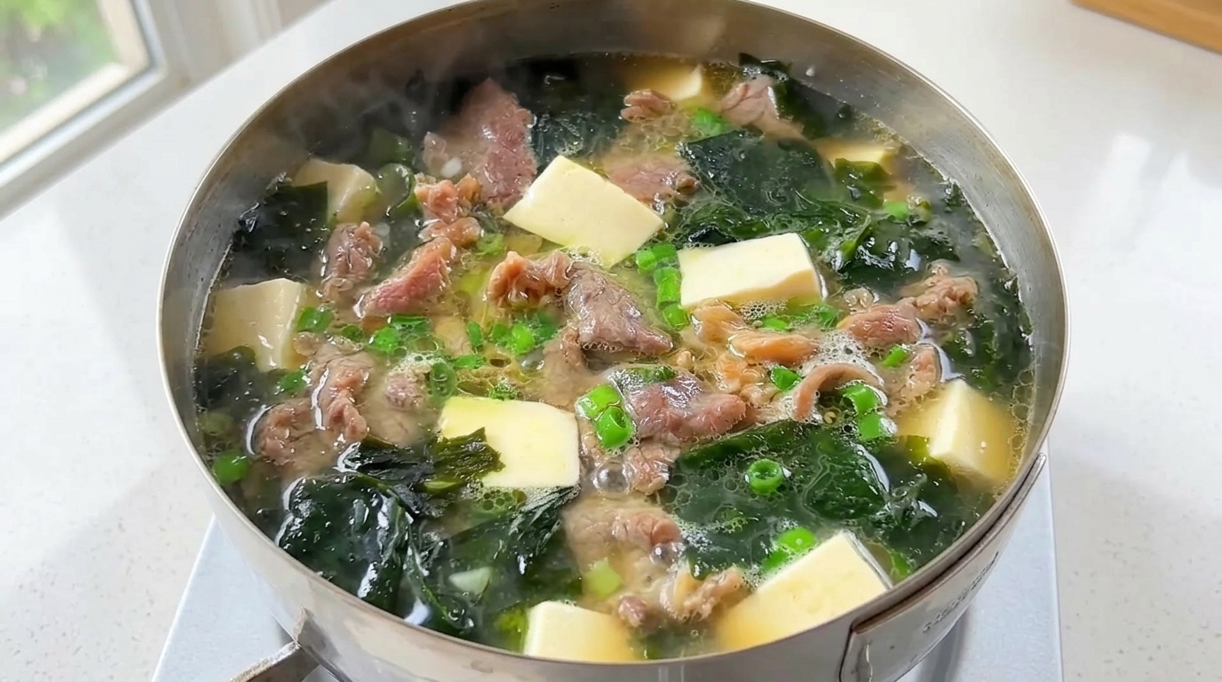 Zuppa Veloce di Manzo, Tofu e Wakame