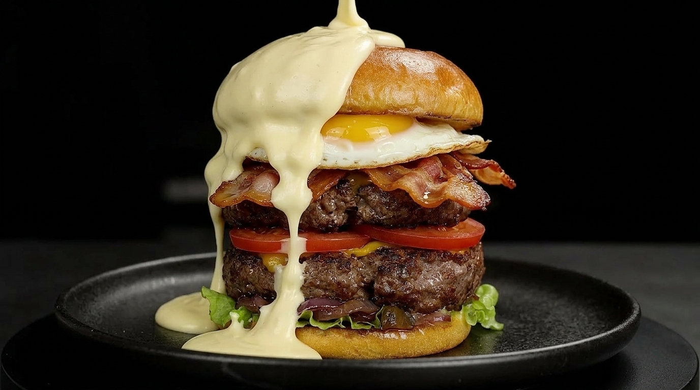 Doppio Hamburger con Cascata di Formaggio