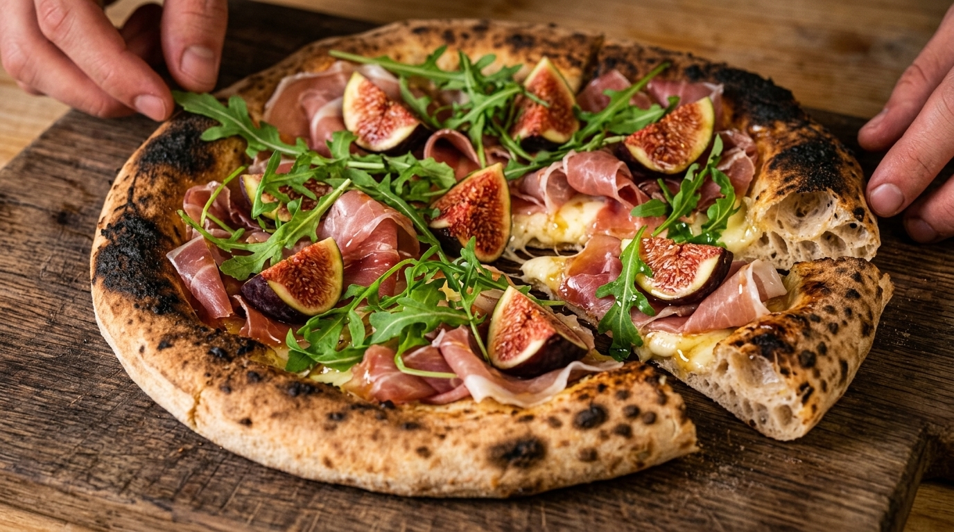 Pizza con Prosciutto di Parma, Fichi e Miele al Crisantemo