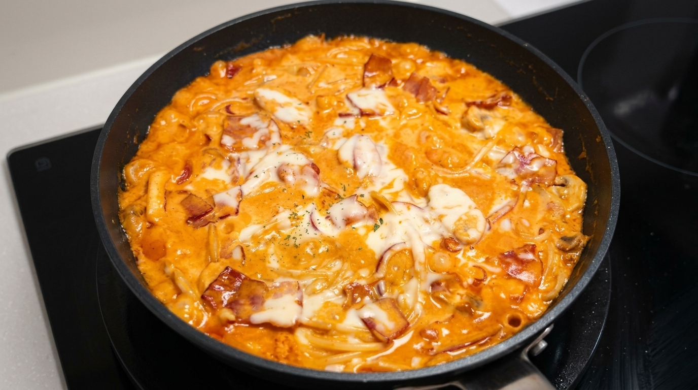 Spaghetti Cremosi e Piccanti al Bacon e Salsa Fire Chicken