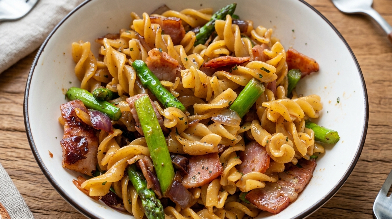 Fusilli con Pancetta e Asparagi