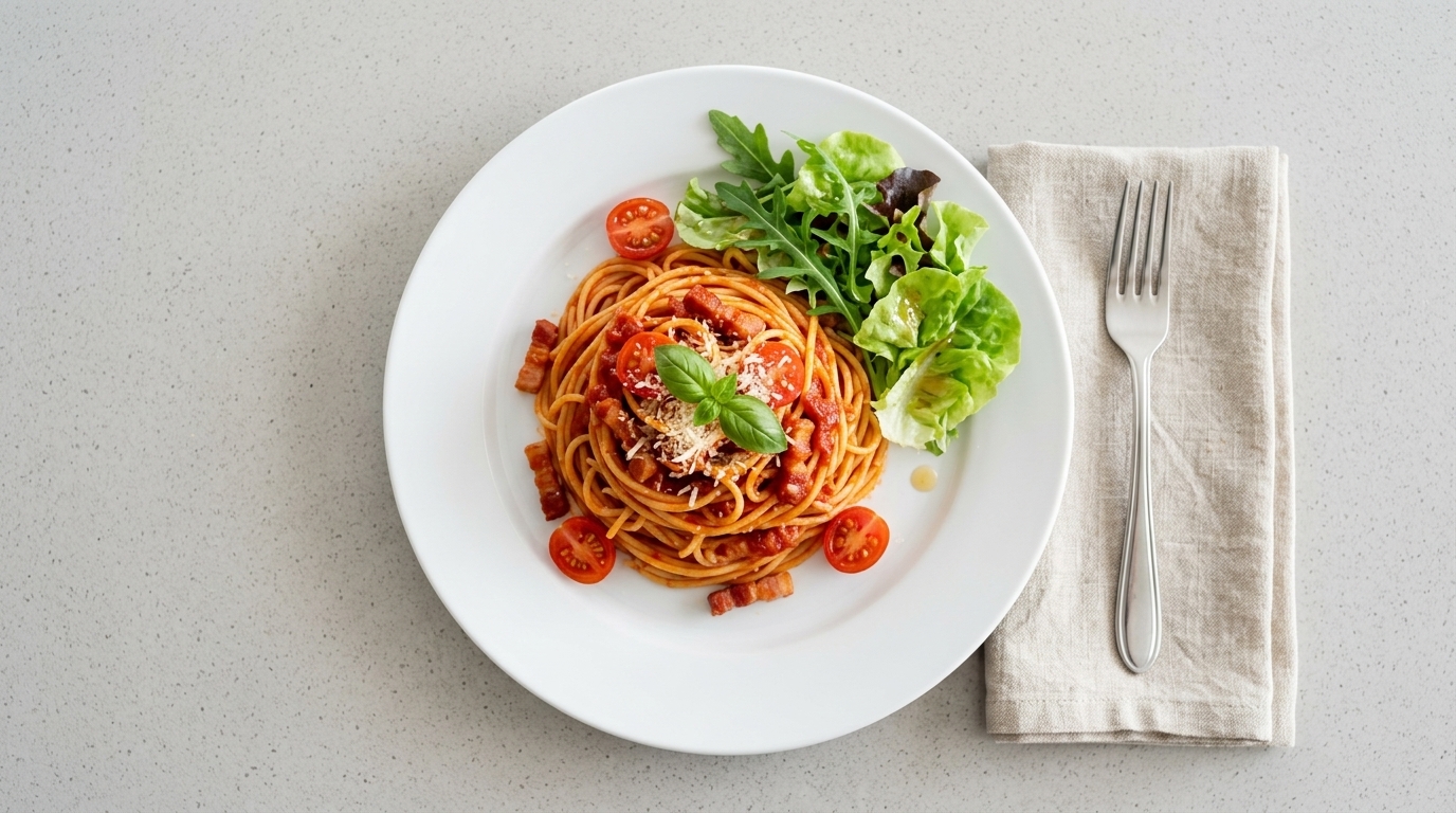 Spaghetti alla Amatriciana Semplificata con Pancetta