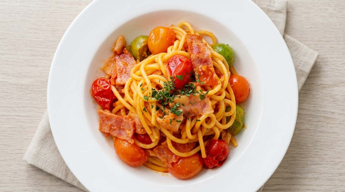 Pasta Classica al Pomodoro, Pancetta e Formaggio
