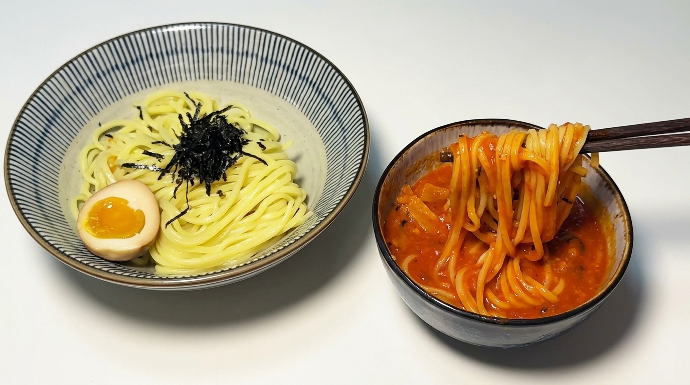 Tsukemen: Noodles Giapponesi da Intingere con Pomodoro e Gamberi