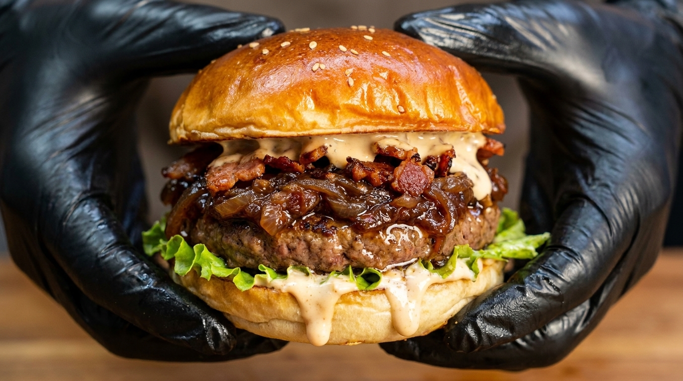 Guarnizione per Burger con Cipolle Caramellate e Pancetta Affumicata