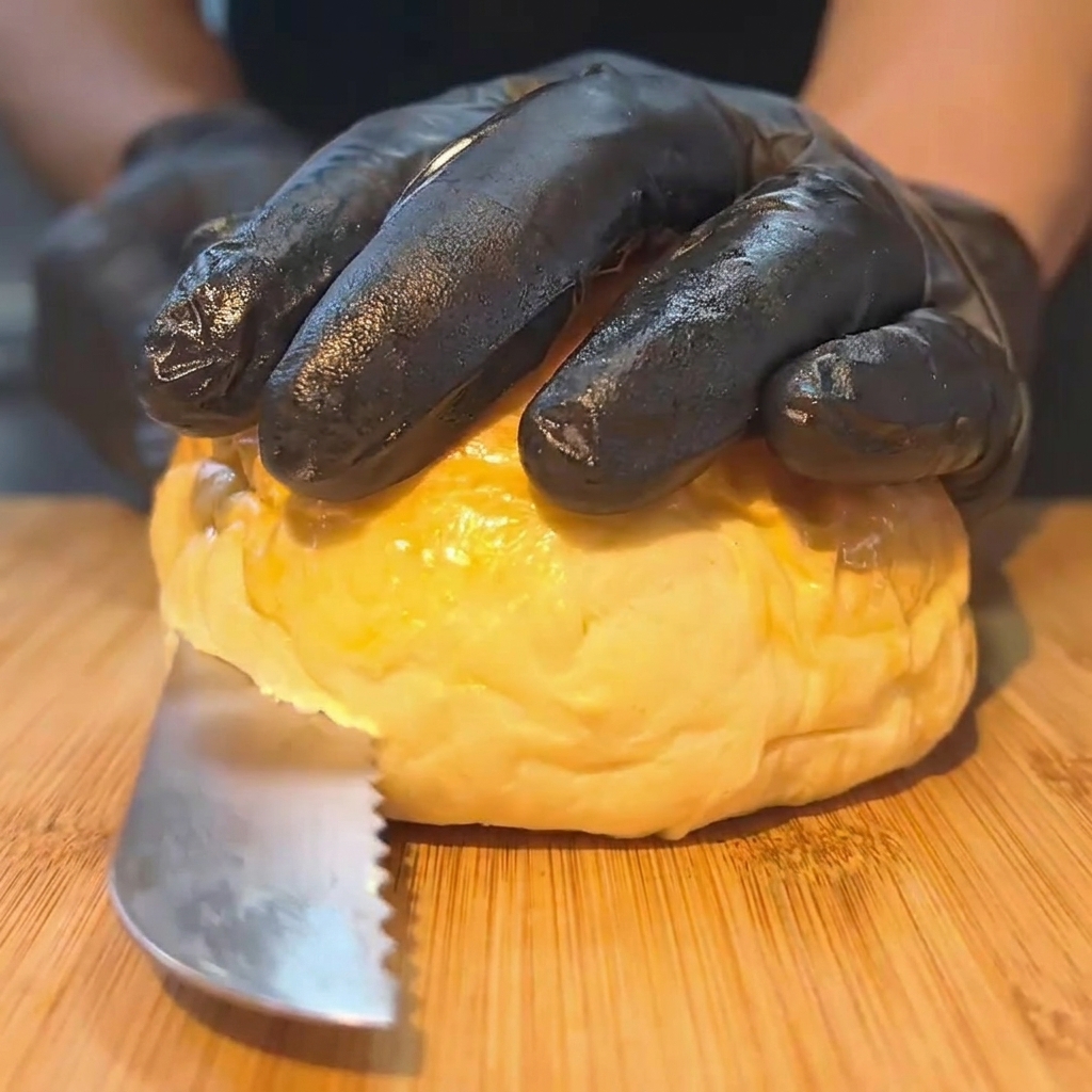 Un panino tagliato a metà premuto su una piastra calda per tostare la mollica.
