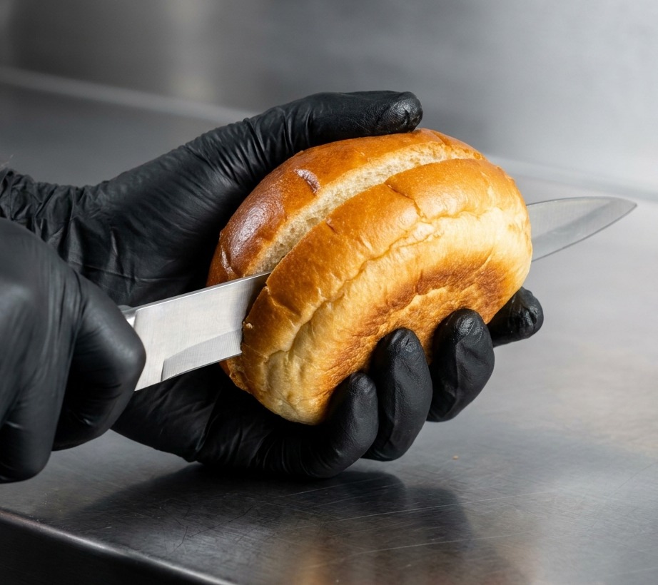 Panini da burger tostati su una piastra calda fino a doratura.