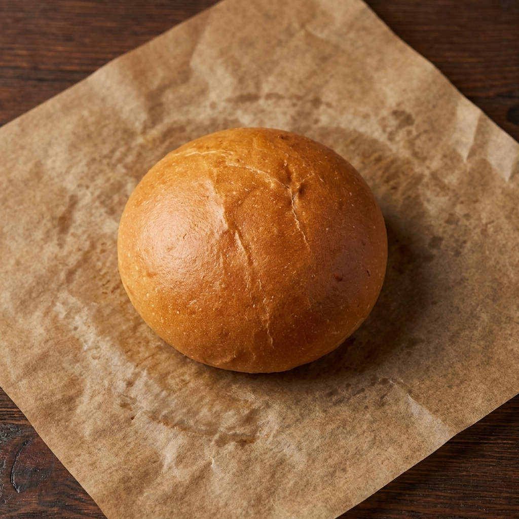 Pane inferiore guarnito con una foglia di lattuga, una fetta di pomodoro e due fette di cetriolini.