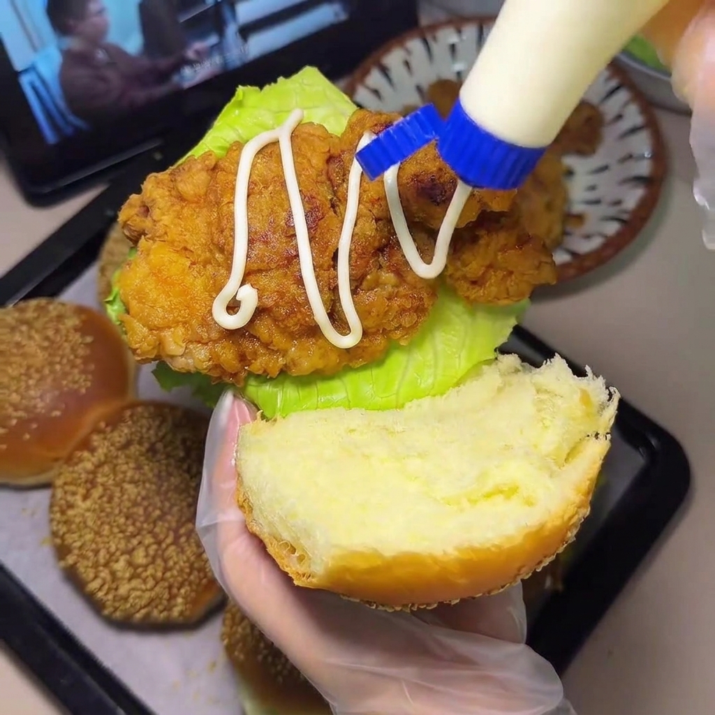 Una ciotola di vetro con cosce di pollo crude condite con zenzero fresco, aglio e gambi di cipollotto.