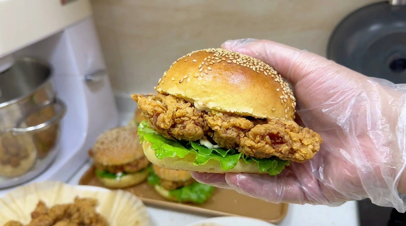 Burger di pollo fritto piccante e bocconcini di pollo fatti in casa