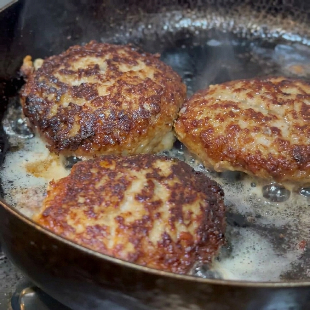 Polpette che cuociono a vapore in una padella coperta con una piccola quantità dacqua.