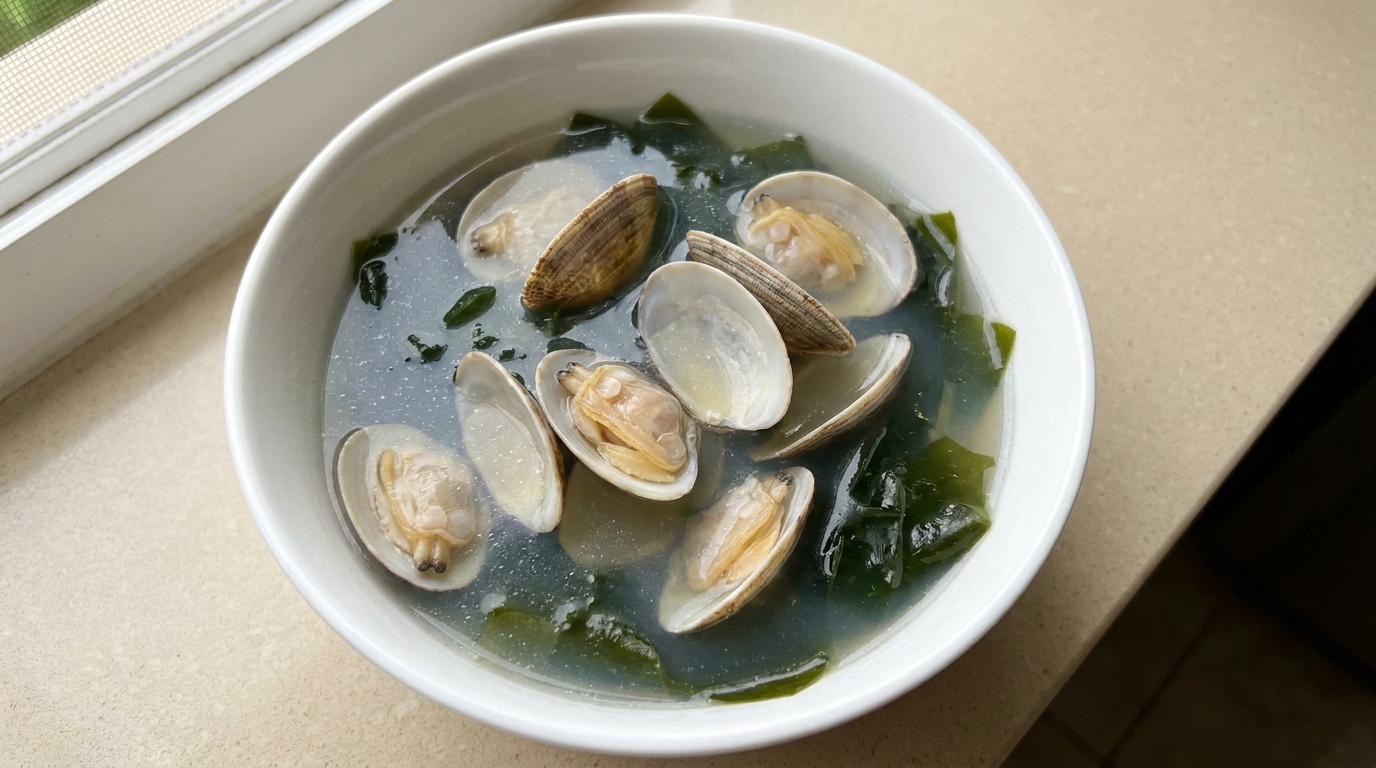 Zuppa Veloce di Vongole e Alghe al Microonde