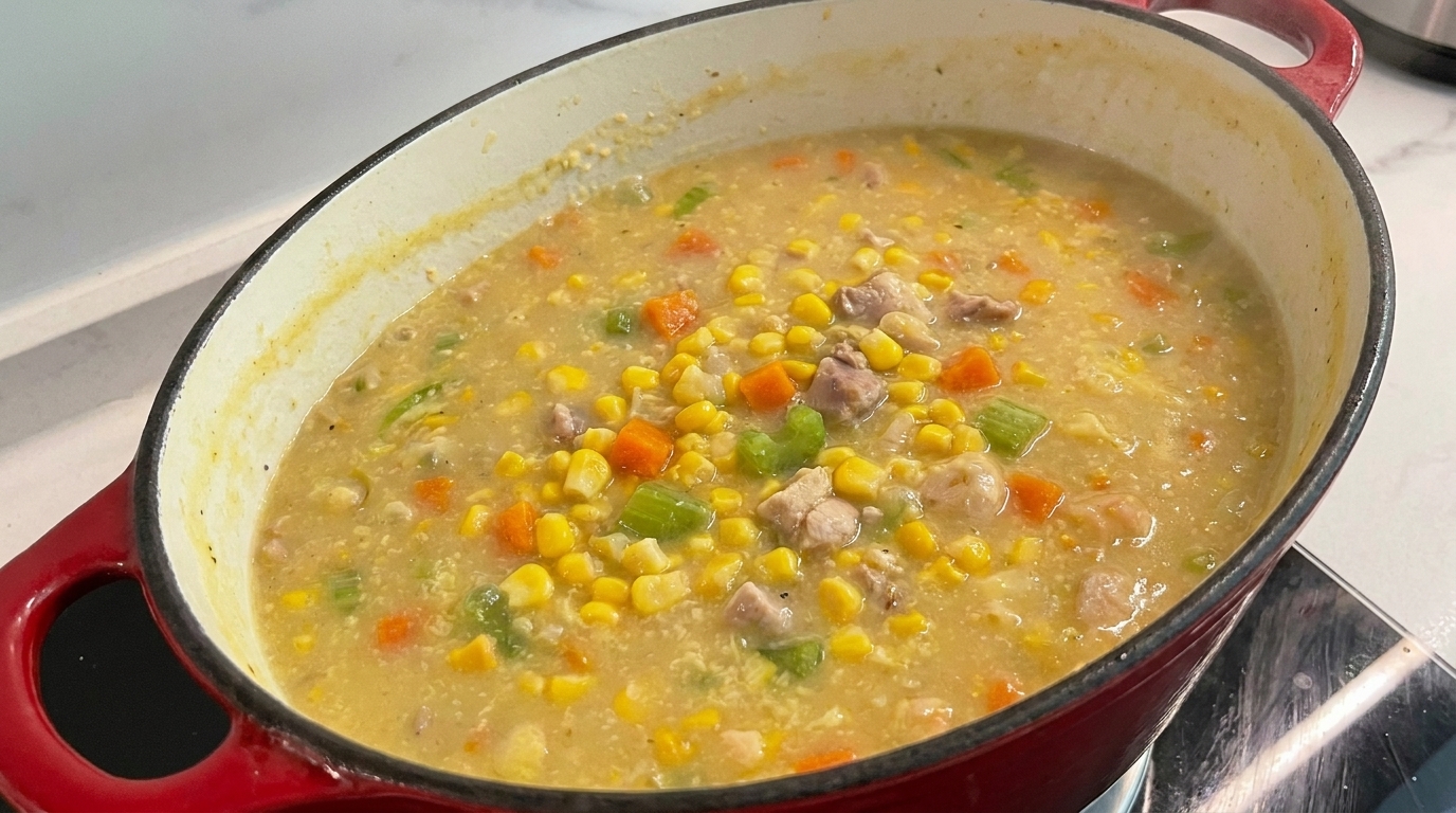Zuppa Cremosa di Pollo e Mais Fatto in Casa