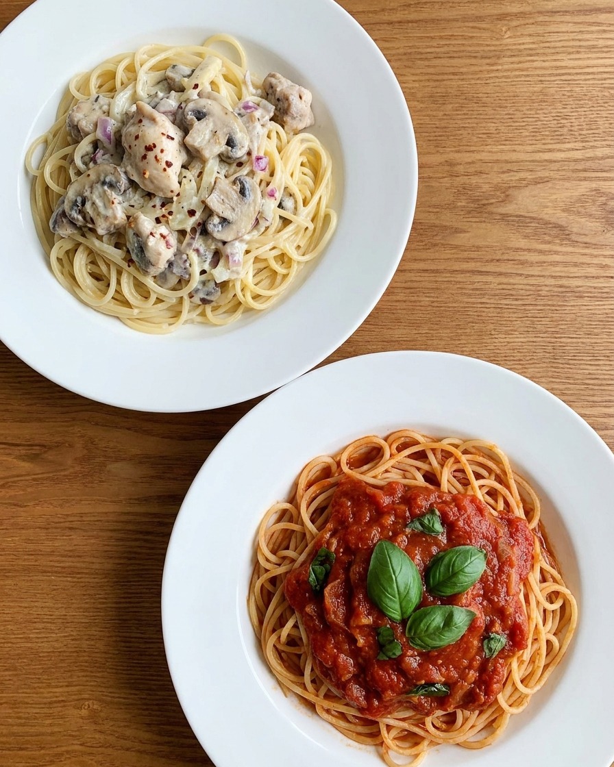 Spaghetti cotti trasferiti nella padella con la salsa cremosa.