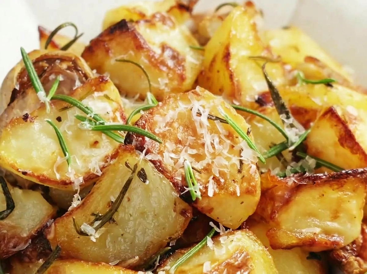 Aglio e rosmarino aggiunti alle patate.