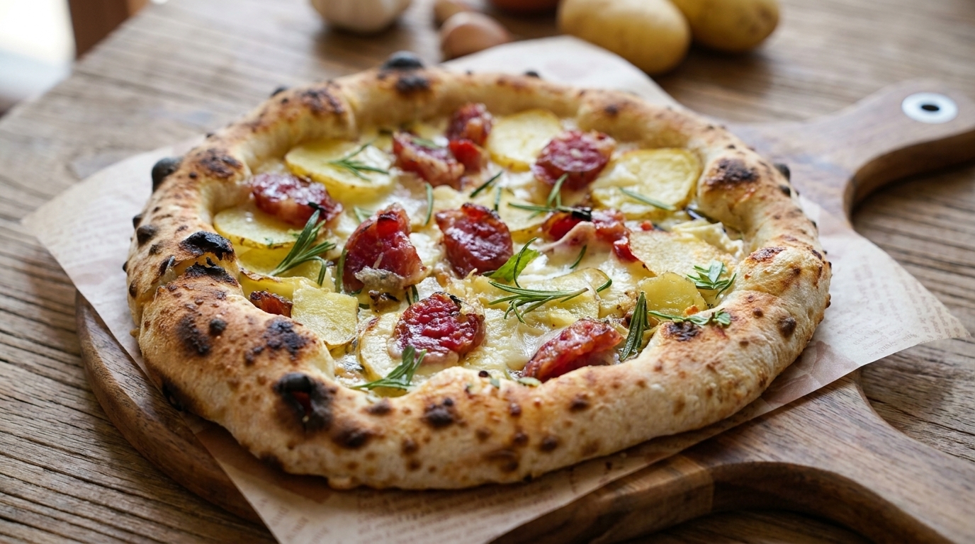 Pizza con patate, rosmarino e salsiccia cinese