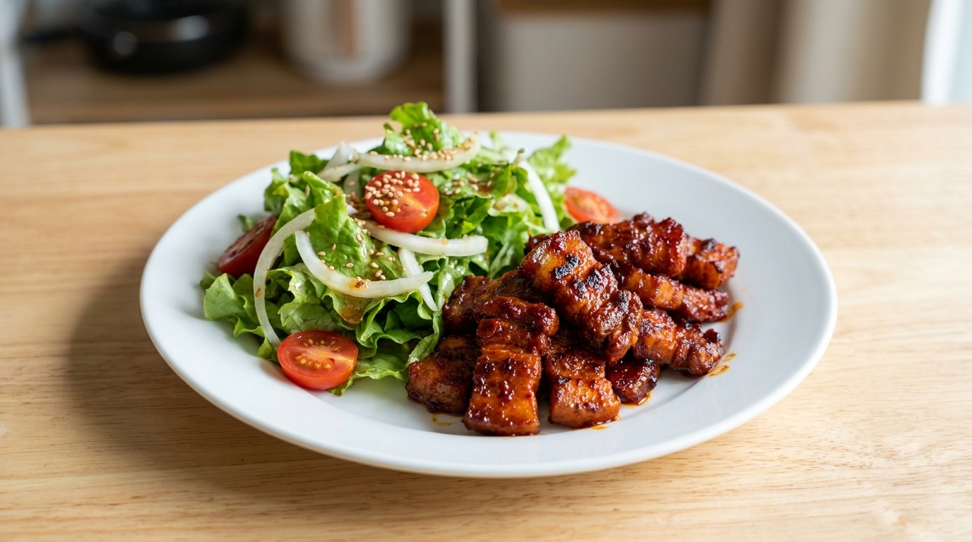 Pancetta di Maiale Piccante alla Coreana con Insalata di Cipolle Fresca