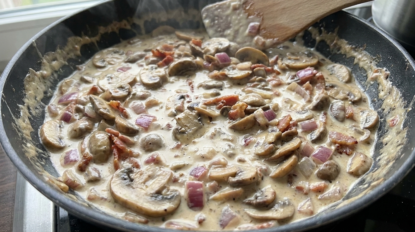 Salsa ai funghi e bacon cremosa per hamburger