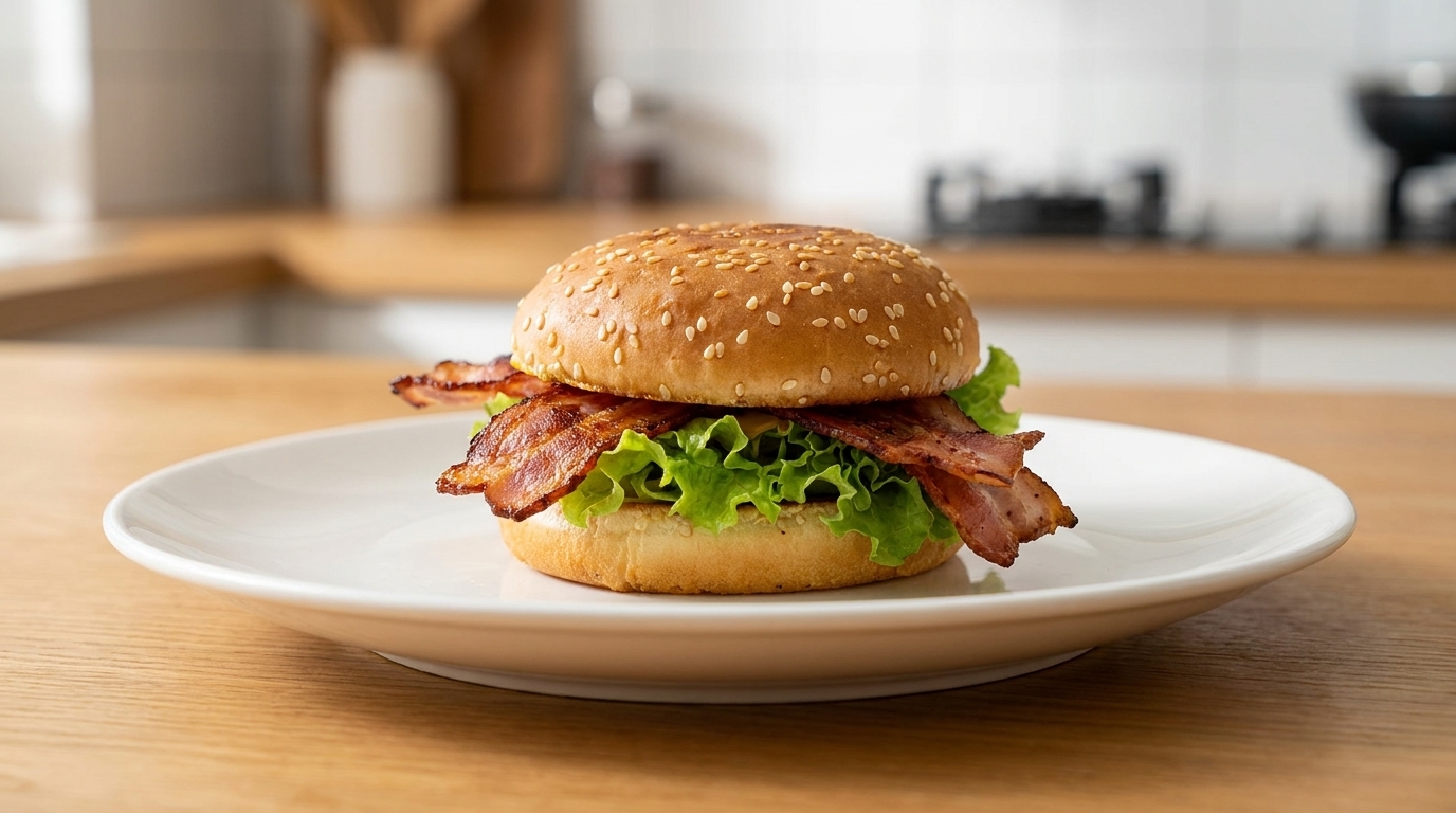 Hamburger Facile con Bacon, Lattuga e Senape Saporita