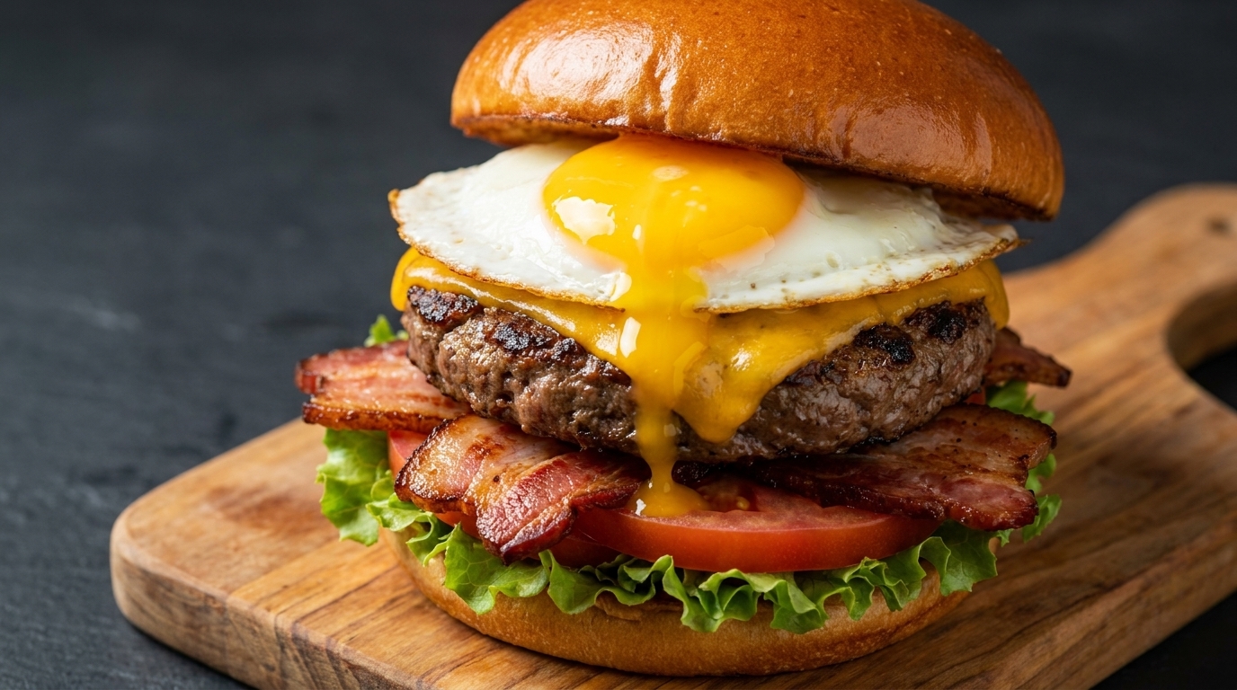 Burger con Uovo all'Occhio di Bue, Bacon e Salsa Segreta
