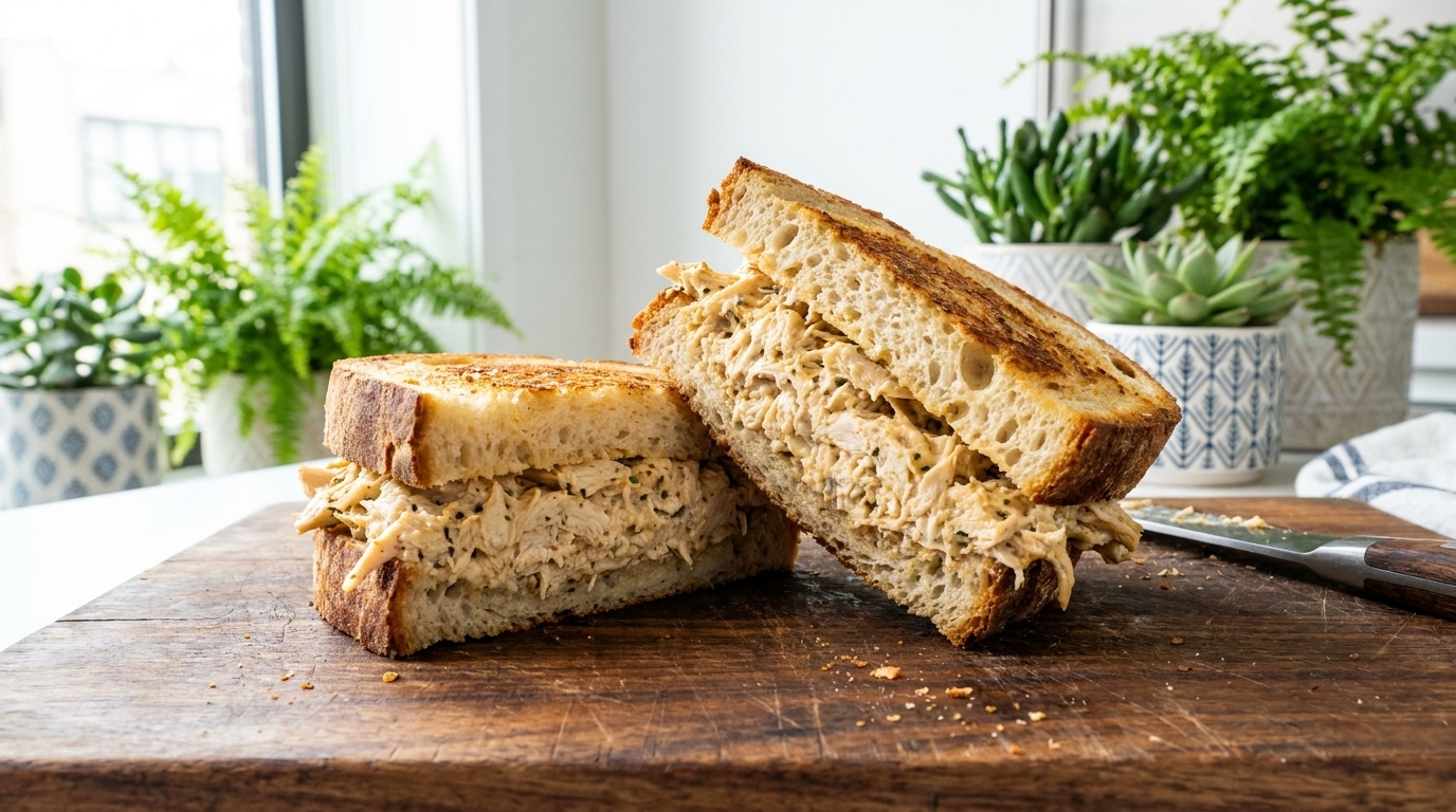 Panino Gourmet con Pollo Sfilacciato e Pane di Tipo Sourdough