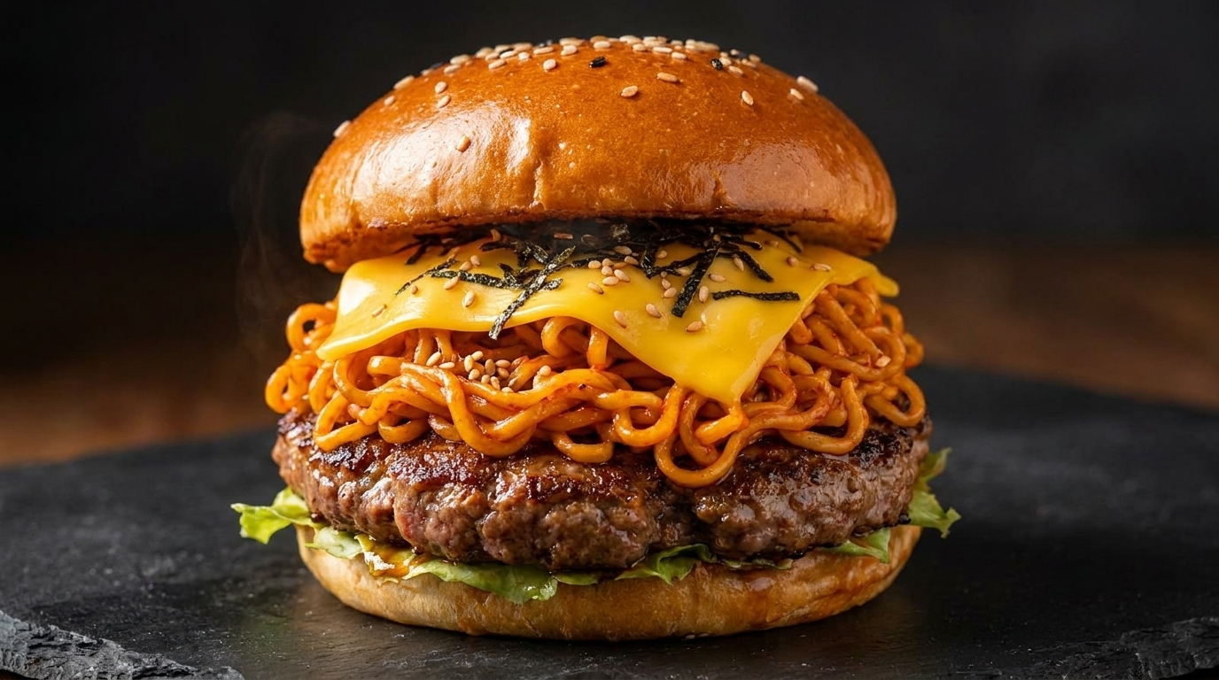 Buldak Ramen Smash Burger Piccante