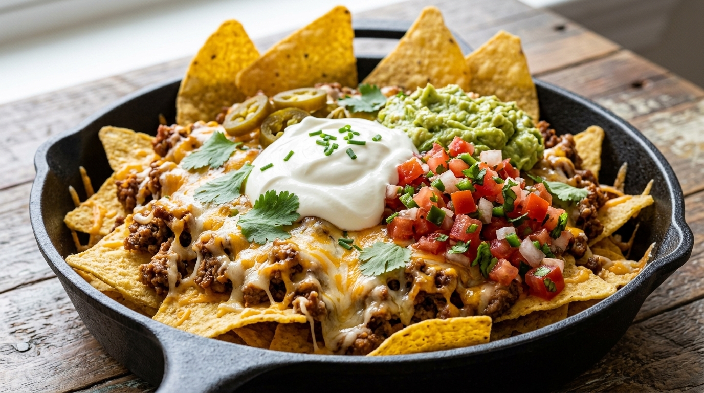 Nachos Messicani Ricchi di Carne, Formaggio, Salsa Fresca e Guacamole