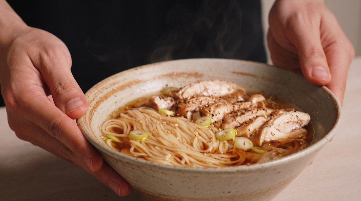 Noodles Giapponesi al Pollo in Brodo Shoyu (Stile Ramen)