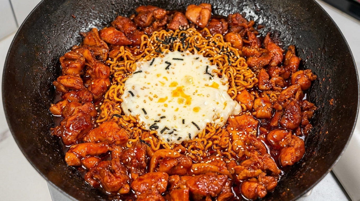 Ramen Piccanti Coreani al Pollo con Mozzarella Fusa