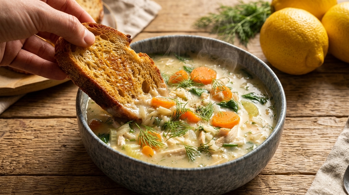 Zuppa Cremosa di Pollo al Limone con Riso Jasmine