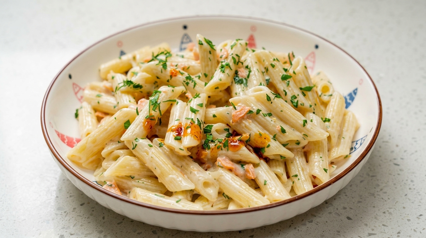 Penne con Panna e Salmone Affumicato con un Tocco di Olio Piccante